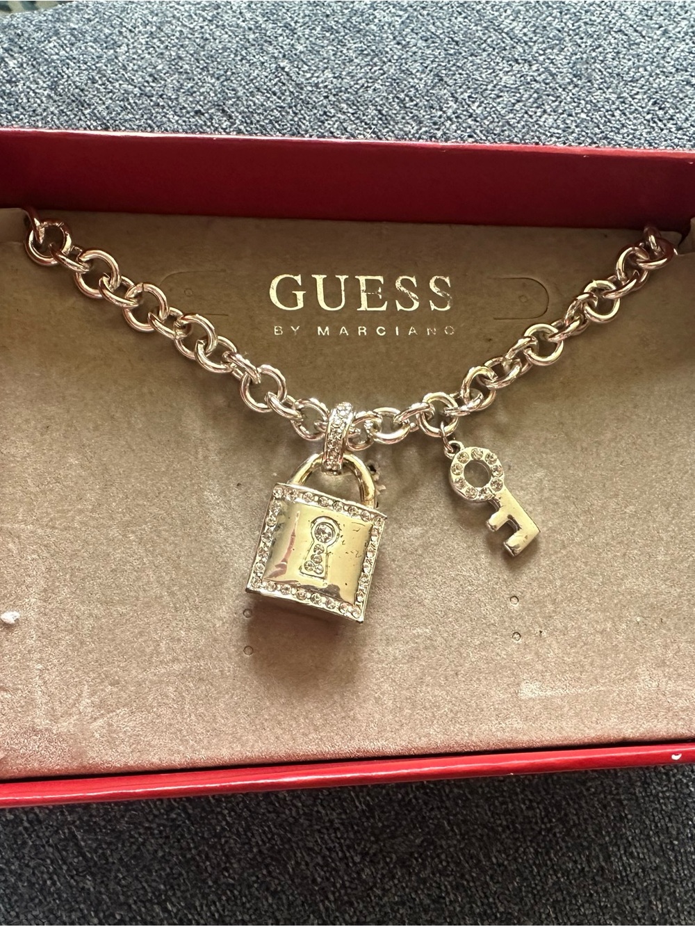Guess by Marciano Silver-Tone Padlock & Key Charm Necklace